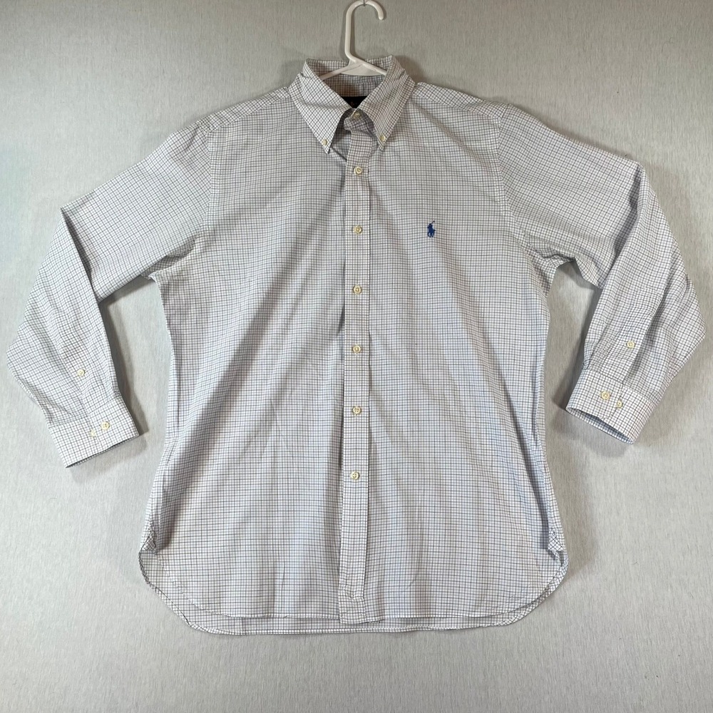 Ralph Lauren Shirt Mens 16 32-33 Blue White Tattersall Check Cotton Button Down